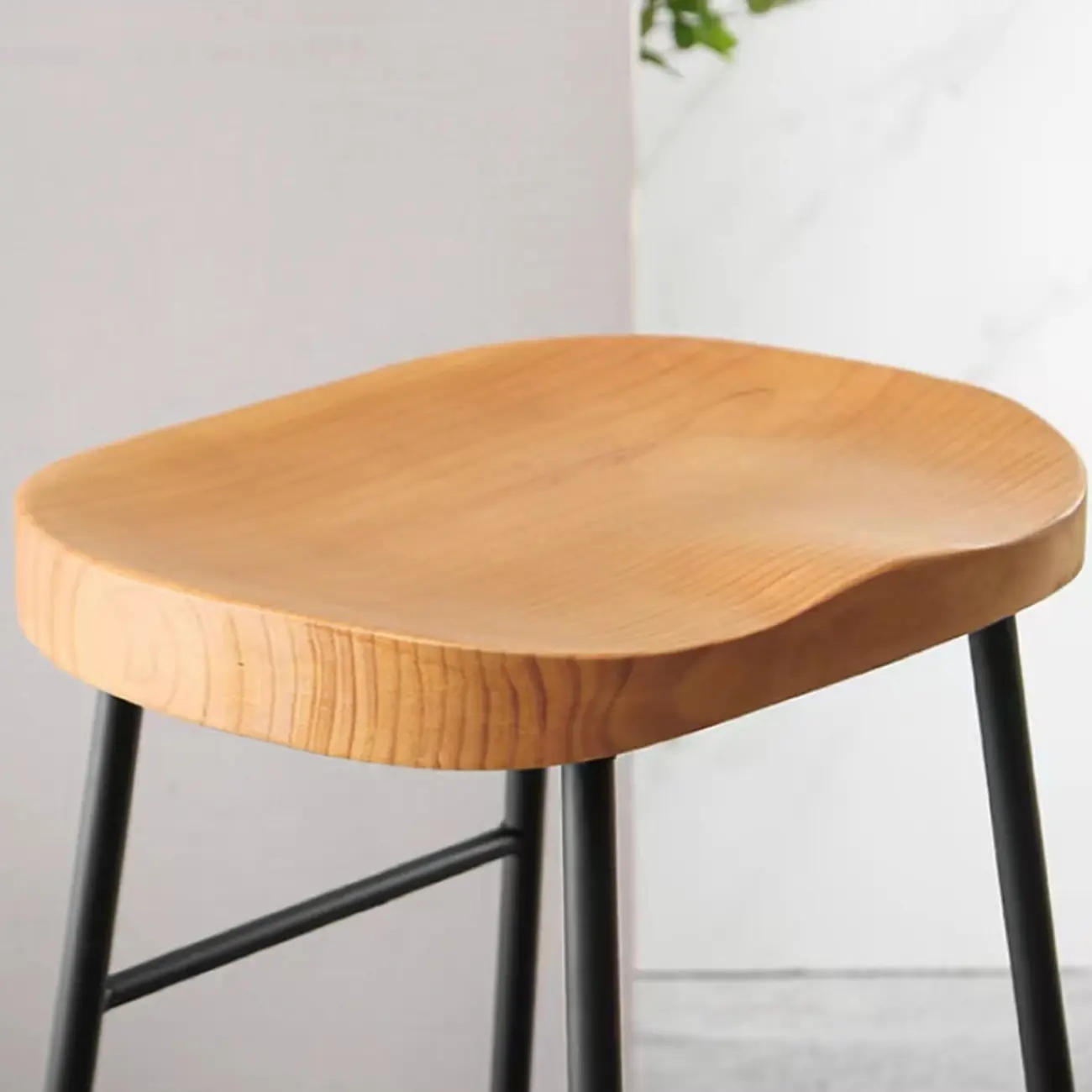 Natural Wood Curved Seat Backless Counter Bar Stools Image - 4 | homeyfad