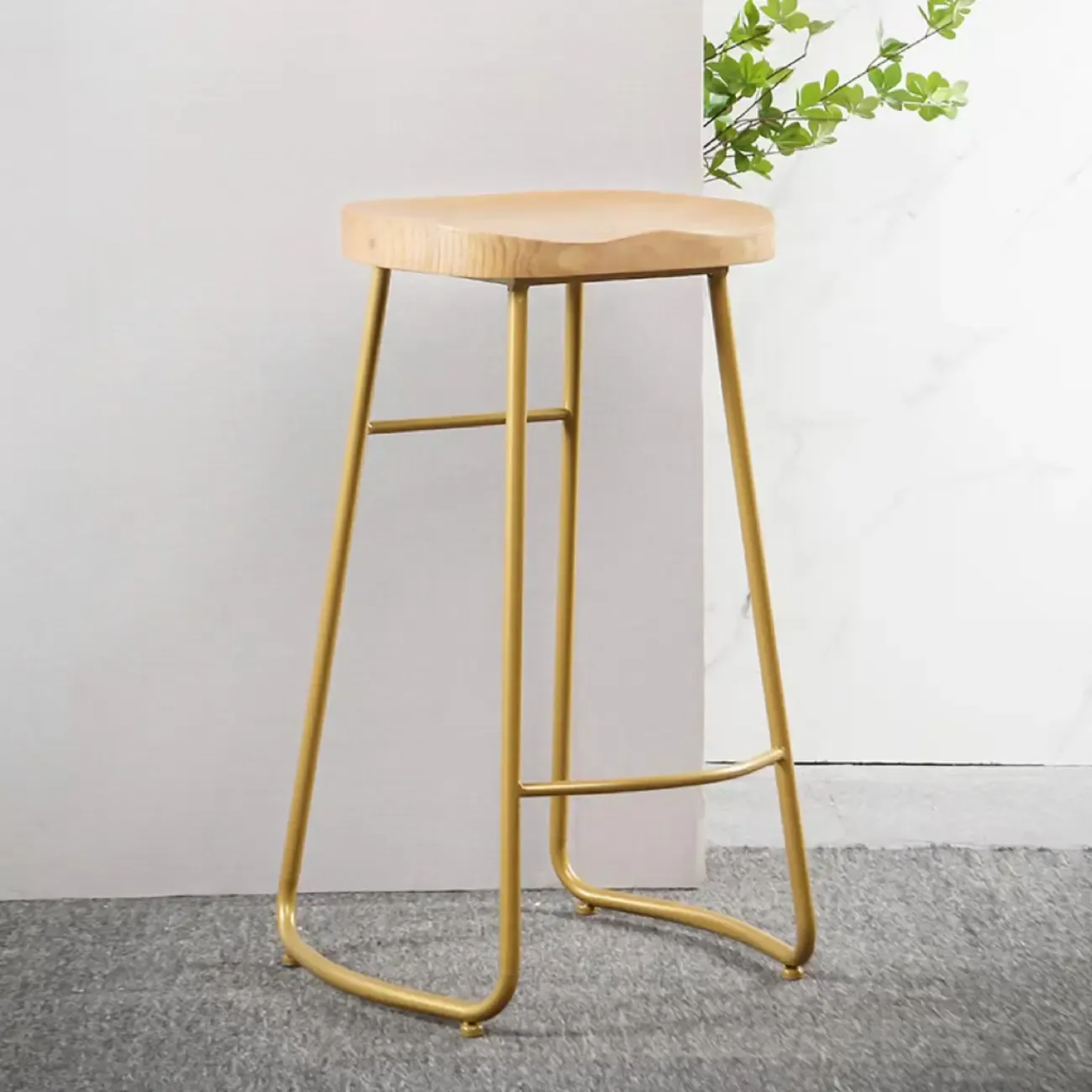 Natural Wood Curved Seat Backless Counter Bar Stools Image - 7