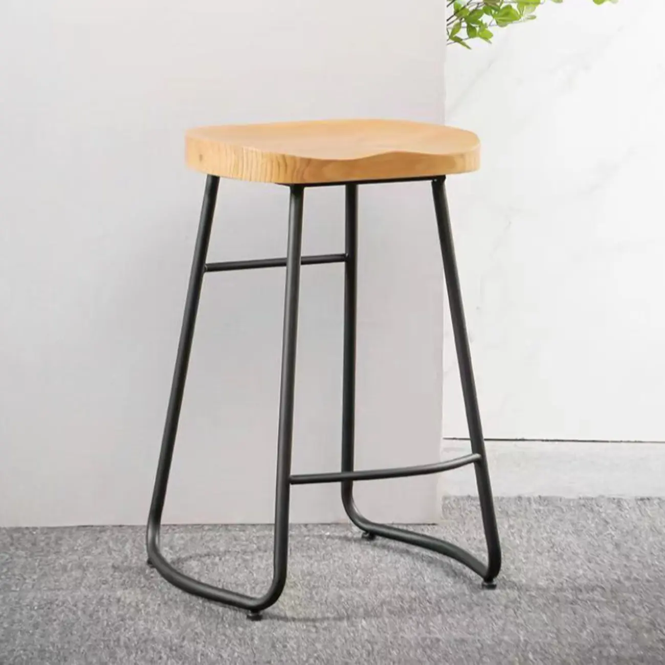 Natural Wood Curved Seat Backless Counter Bar Stools Image - 9 | homeyfad