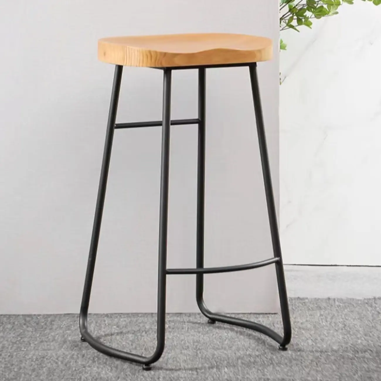 Natural Wood Curved Seat Backless Counter Bar Stools Image - 11 | homeyfad