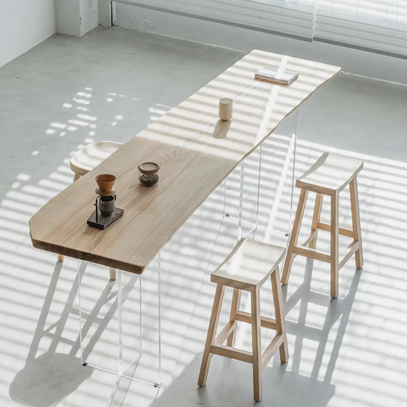 Scandinavian Clear Plastic Base Bar Tables with Wooden Top Image - 1 | homeyfad