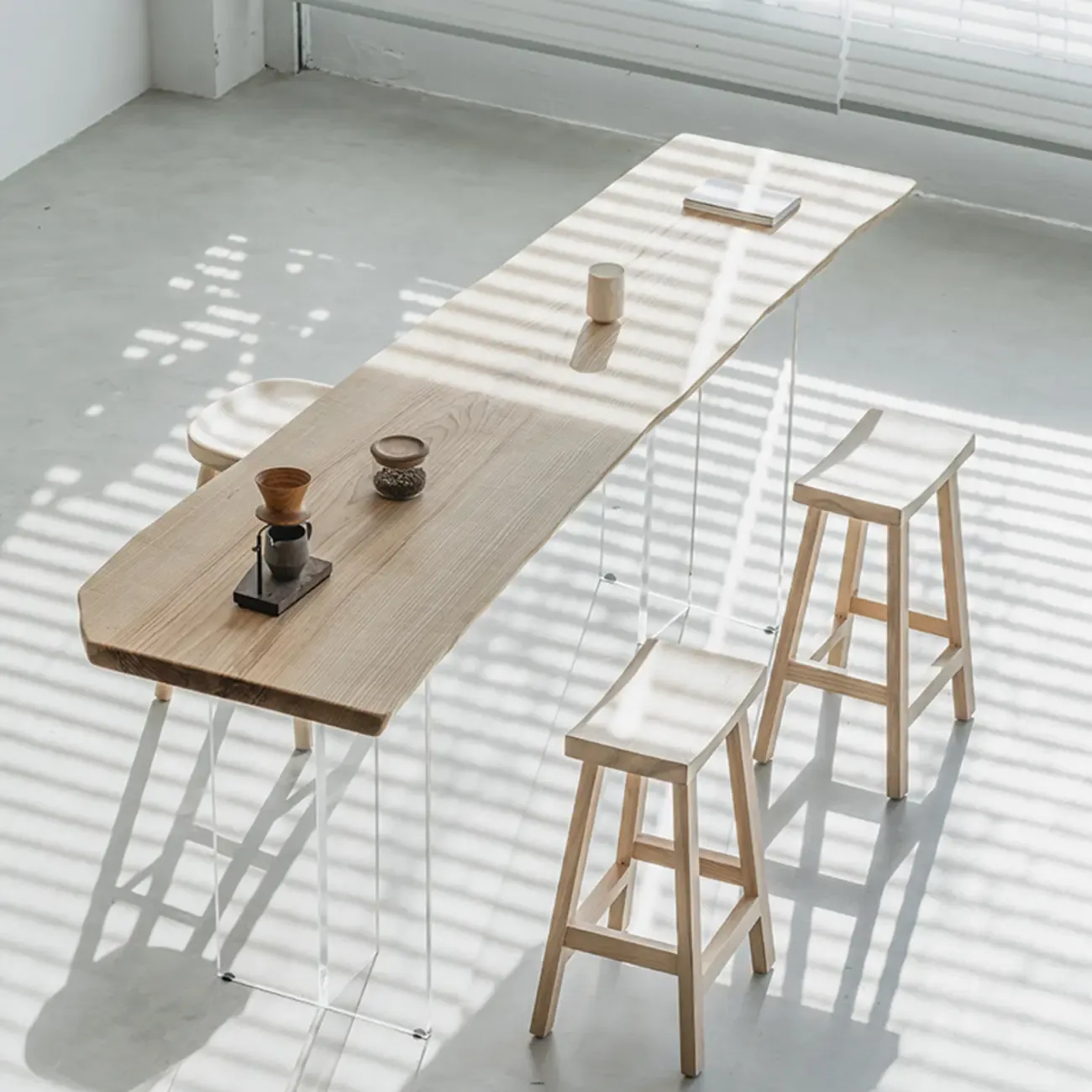 Scandinavian Clear Plastic Base Bar Tables with Wooden Top Image - 1