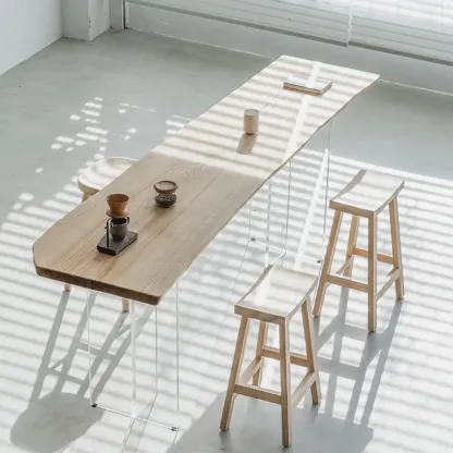 Scandinavian Clear Plastic Base Bar Tables with Wooden Top Image - 1