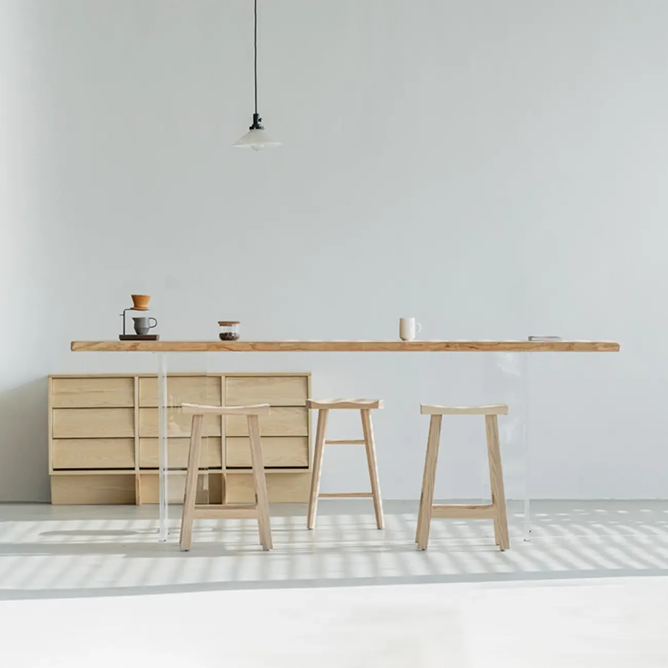 Scandinavian Clear Plastic Base Bar Tables with Wooden Top Image - 2