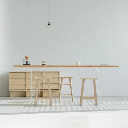 Scandinavian Clear Plastic Base Bar Tables with Wooden Top Image - 2