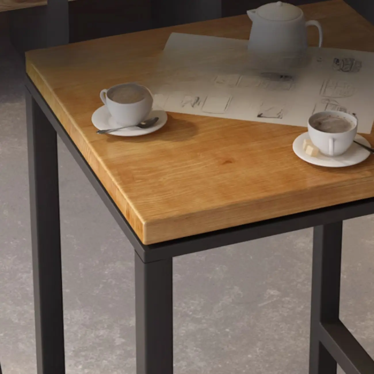 Industrial Wooden Top Bar Height Table with Footrest for Dining Image - 6 | homeyfad