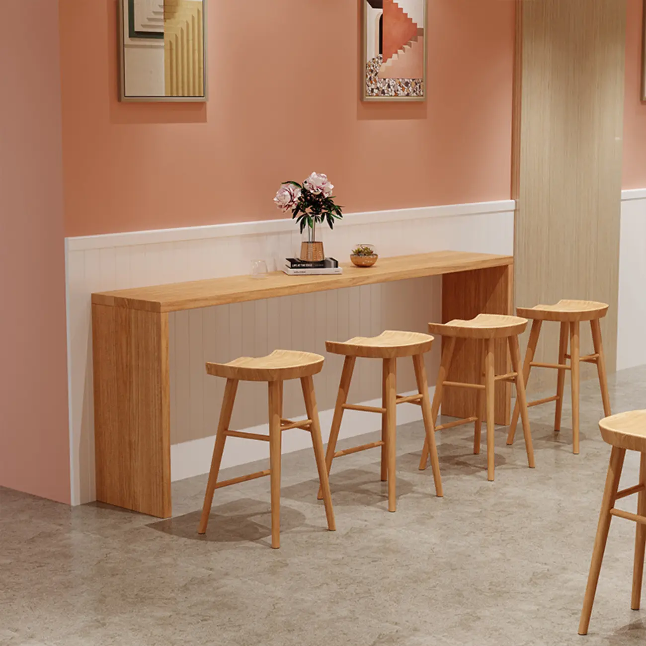 Rectangle Scandinavian Wooden Bar Height Table Double Pedestal Image - 2 | homeyfad