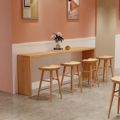 Rectangle Scandinavian Wooden Bar Height Table Double Pedestal Image - 2