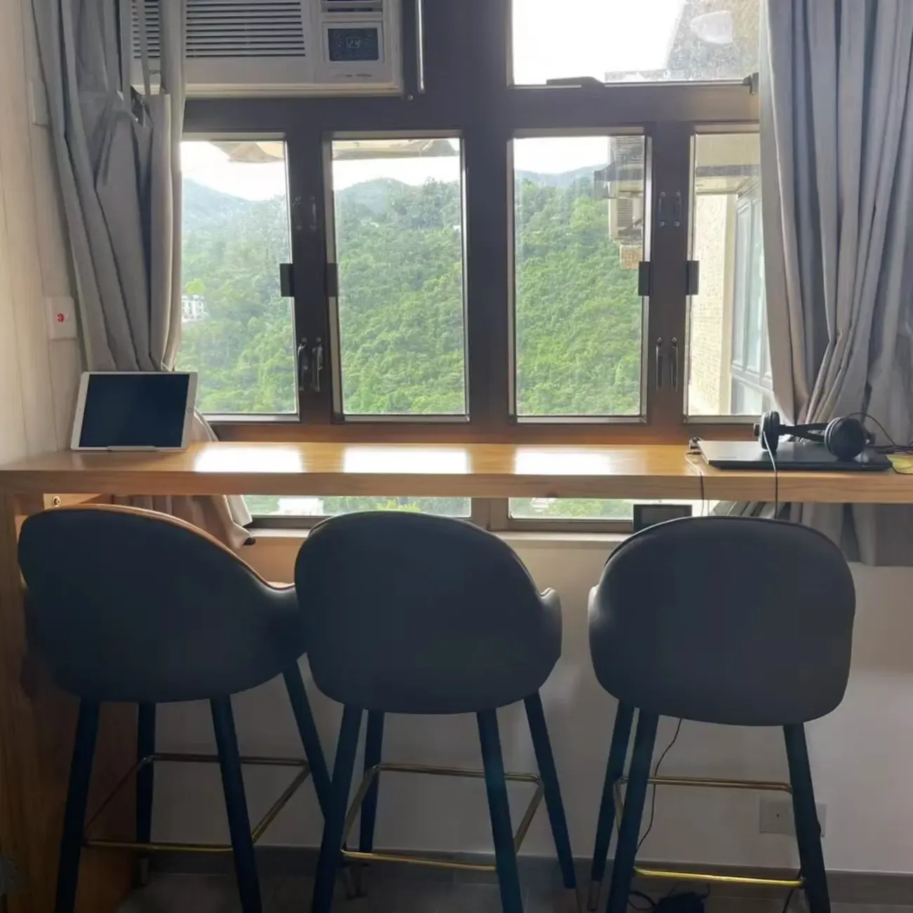 Rectangle Scandinavian Wooden Bar Height Table Double Pedestal Image - 6