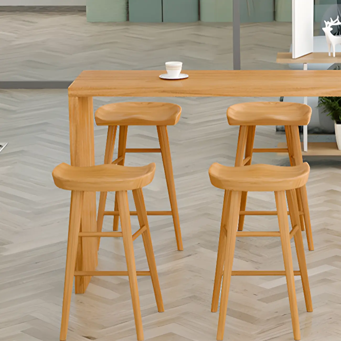 Rectangle Scandinavian Wooden Bar Height Table Double Pedestal Image - 7 | homeyfad