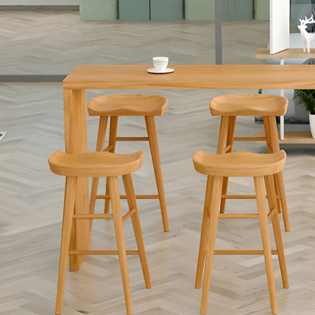 Rectangle Scandinavian Wooden Bar Height Table Double Pedestal Image - 7