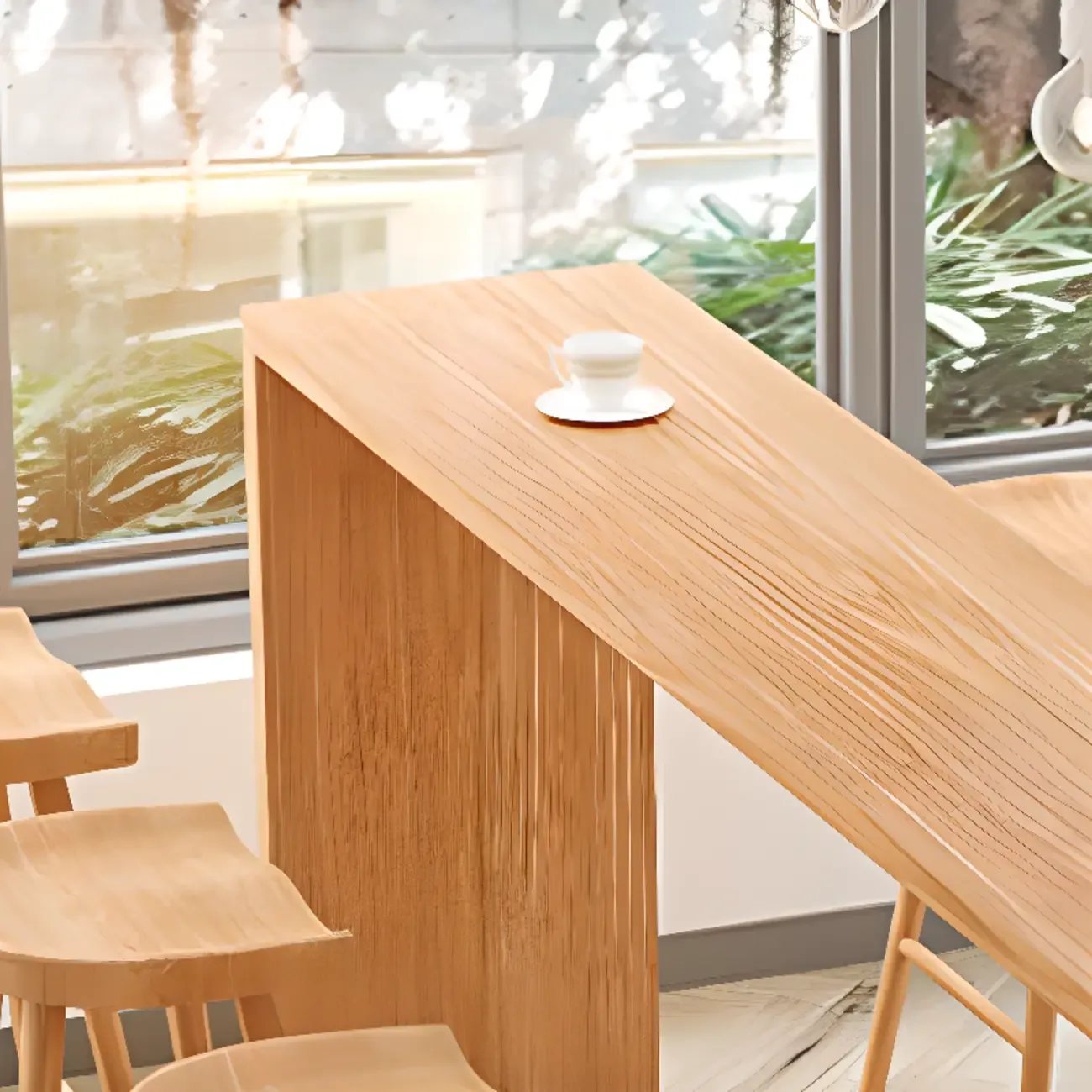 Rectangle Scandinavian Wooden Bar Height Table Double Pedestal Image - 8