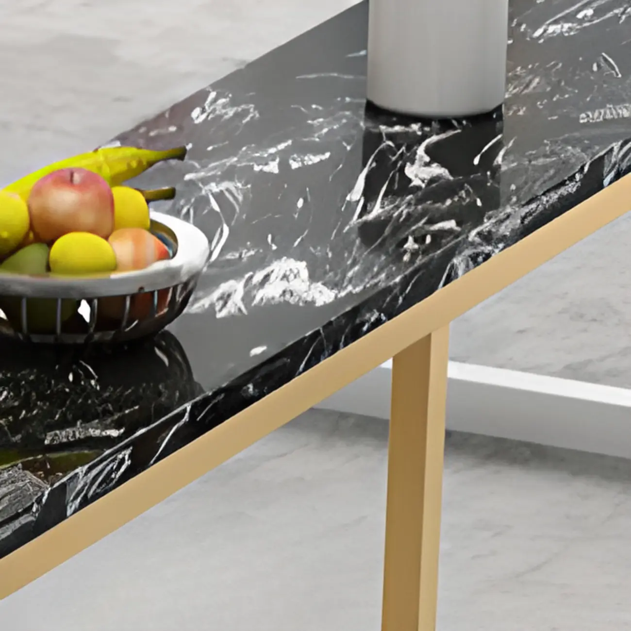 Modern Rectangle Marble Top Bar Table Gold Base with Footrest Image - 8 | homeyfad