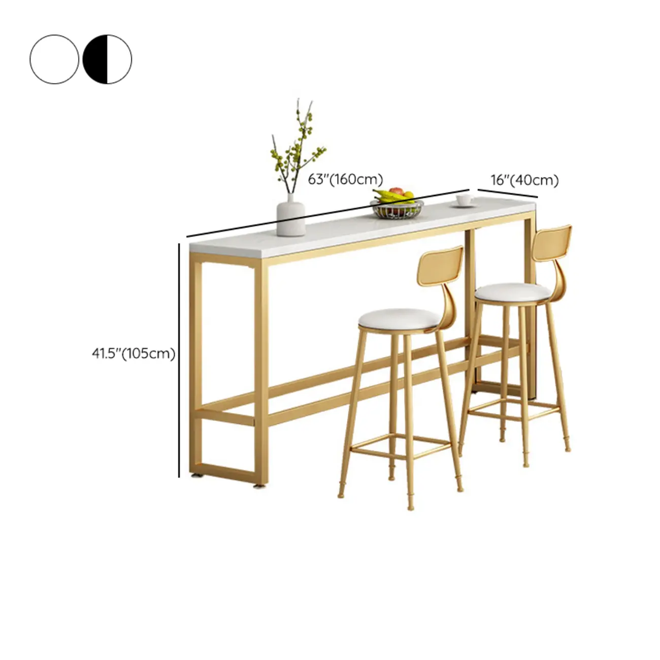 Modern Rectangle Marble Top Bar Table Gold Base with Footrest Image - 16 | homeyfad