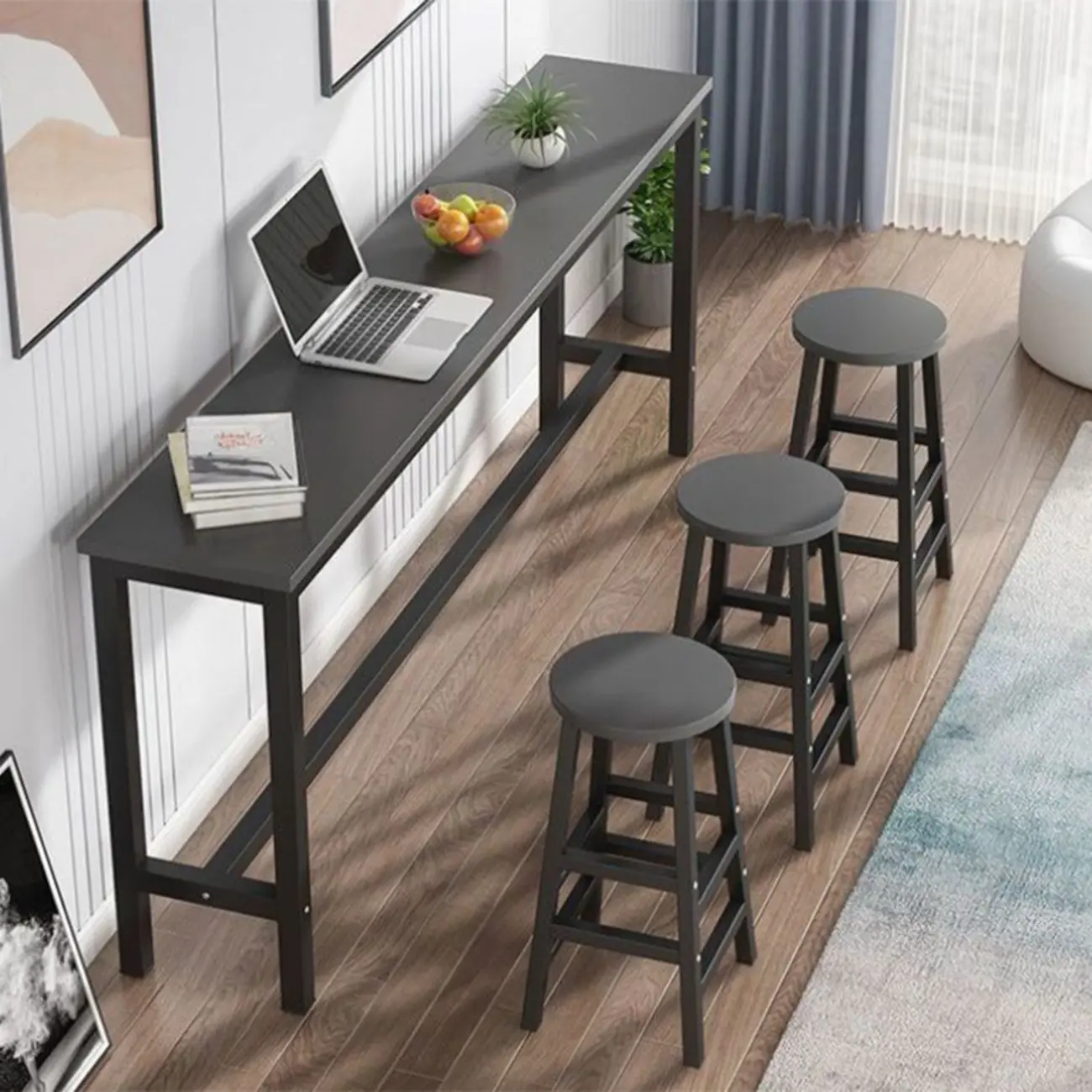 Grey Rectangle Wood Metal Footrest Bar Tables Image - 1 | homeyfad