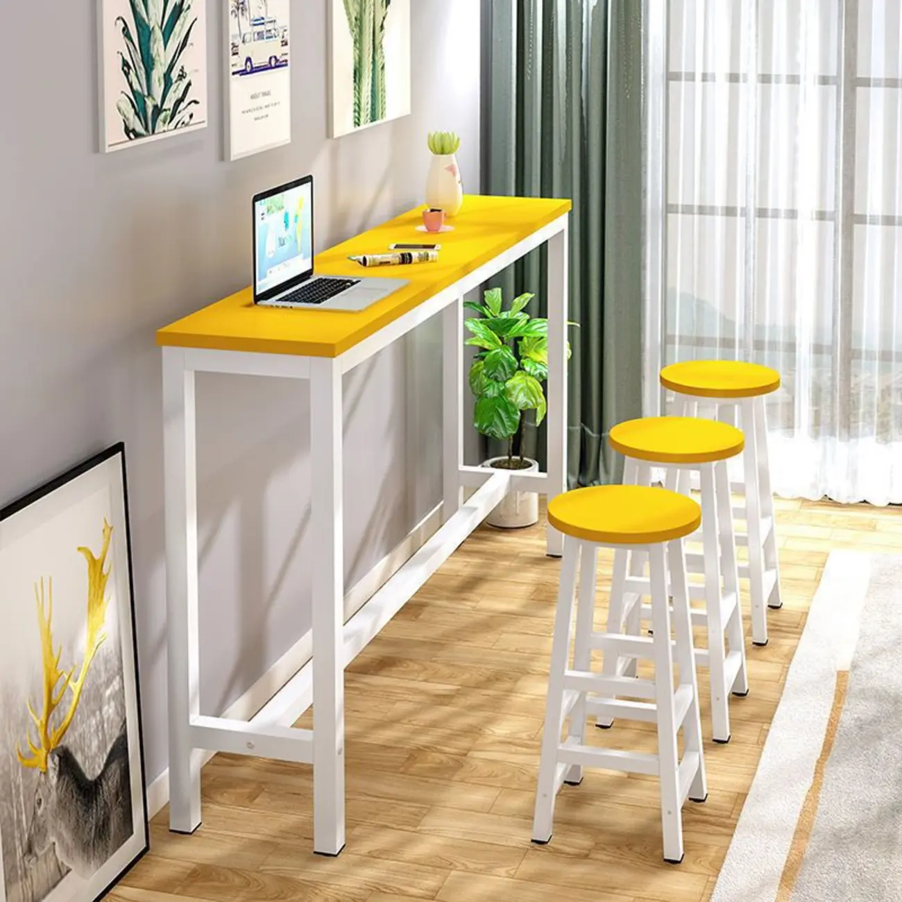 Grey Rectangle Wood Metal Footrest Bar Tables Image - 3 | homeyfad