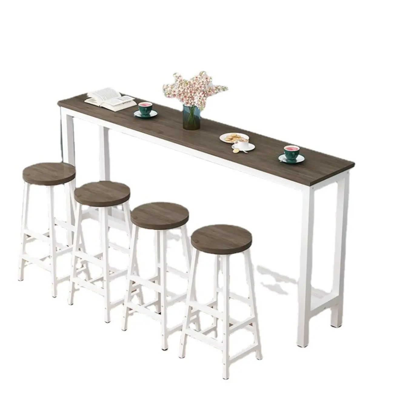 Grey Rectangle Wood Metal Footrest Bar Tables Image - 5 | homeyfad