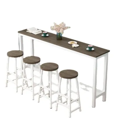 Grey Rectangle Wood Metal Footrest Bar Tables Image - 5