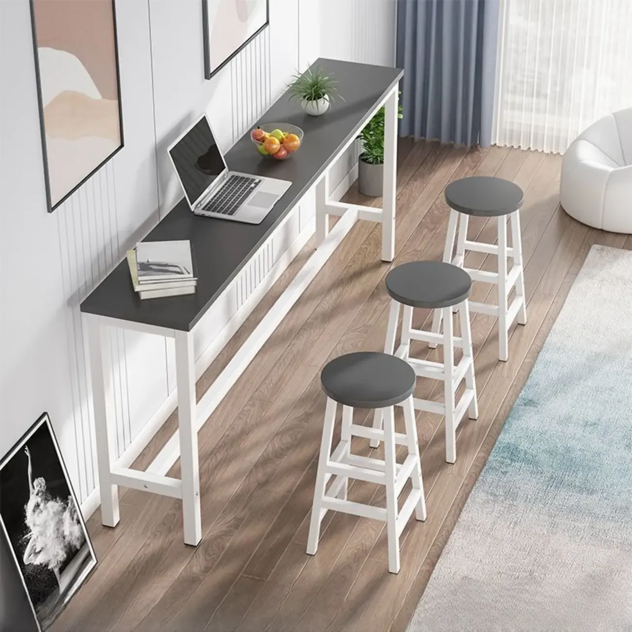 Grey Rectangle Wood Metal Footrest Bar Tables Image - 7