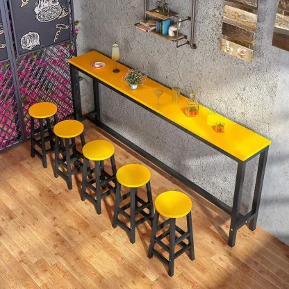 Grey Rectangle Wood Metal Footrest Bar Tables Image - 8