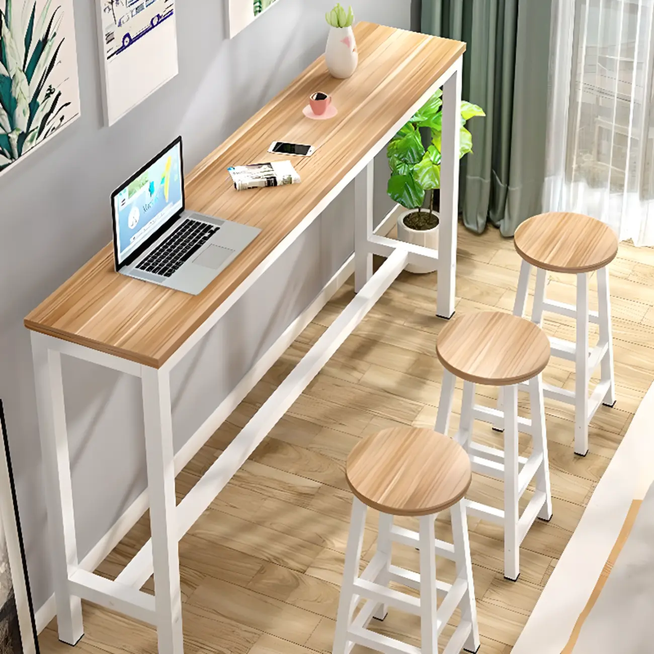 Grey Rectangle Wood Metal Footrest Bar Tables Image - 10 | homeyfad