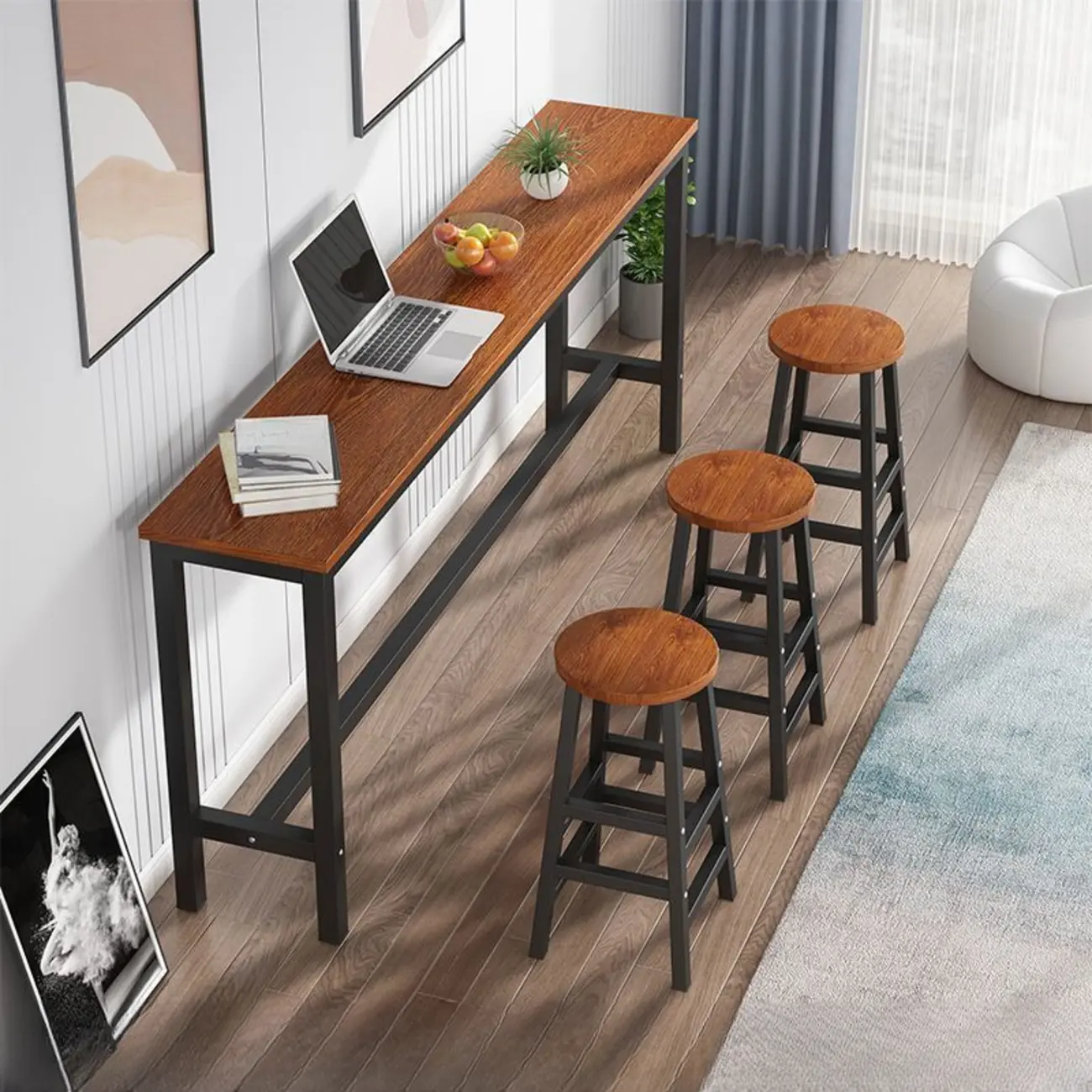 Grey Rectangle Wood Metal Footrest Bar Tables Image - 11 | homeyfad