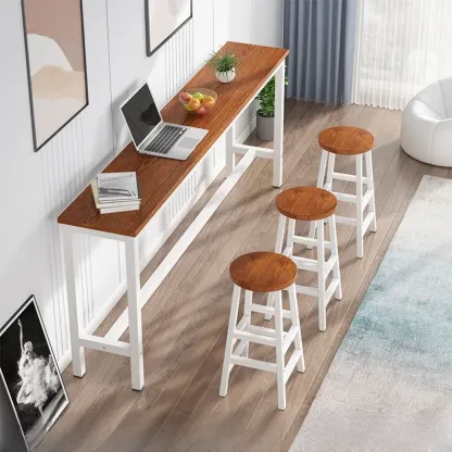 Grey Rectangle Wood Metal Footrest Bar Tables Image - 12