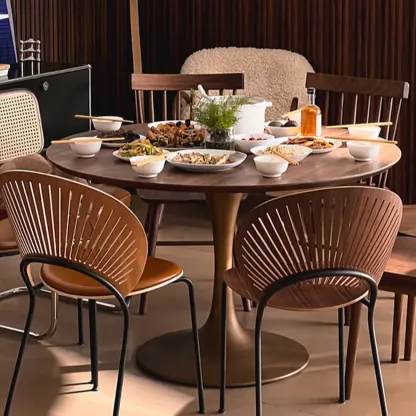 Glam Brown Wood Round Dining Table Image - 3