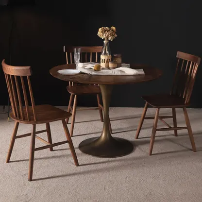 Glam Brown Wood Round Dining Table Image - 4