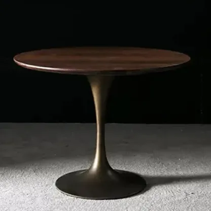 Glam Brown Wood Round Dining Table Image - 12