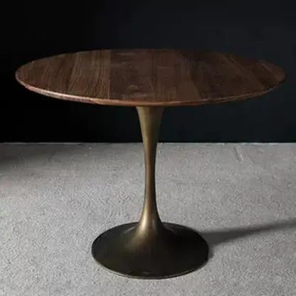 Glam Brown Wood Round Dining Table Image - 15