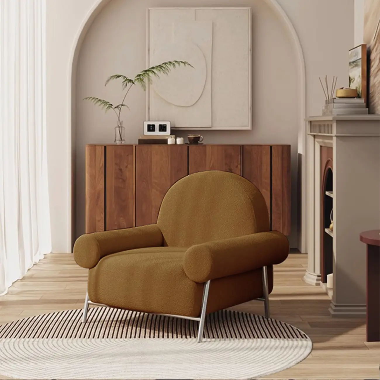 Casual Ink/Cocoa/White Foam Arm Chair with Fixed Back, Arms and Four Legs for Drawing Room Image - 5 | homeyfad