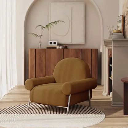 Casual Ink/Cocoa/White Foam Arm Chair with Fixed Back, Arms and Four Legs for Drawing Room Image - 5