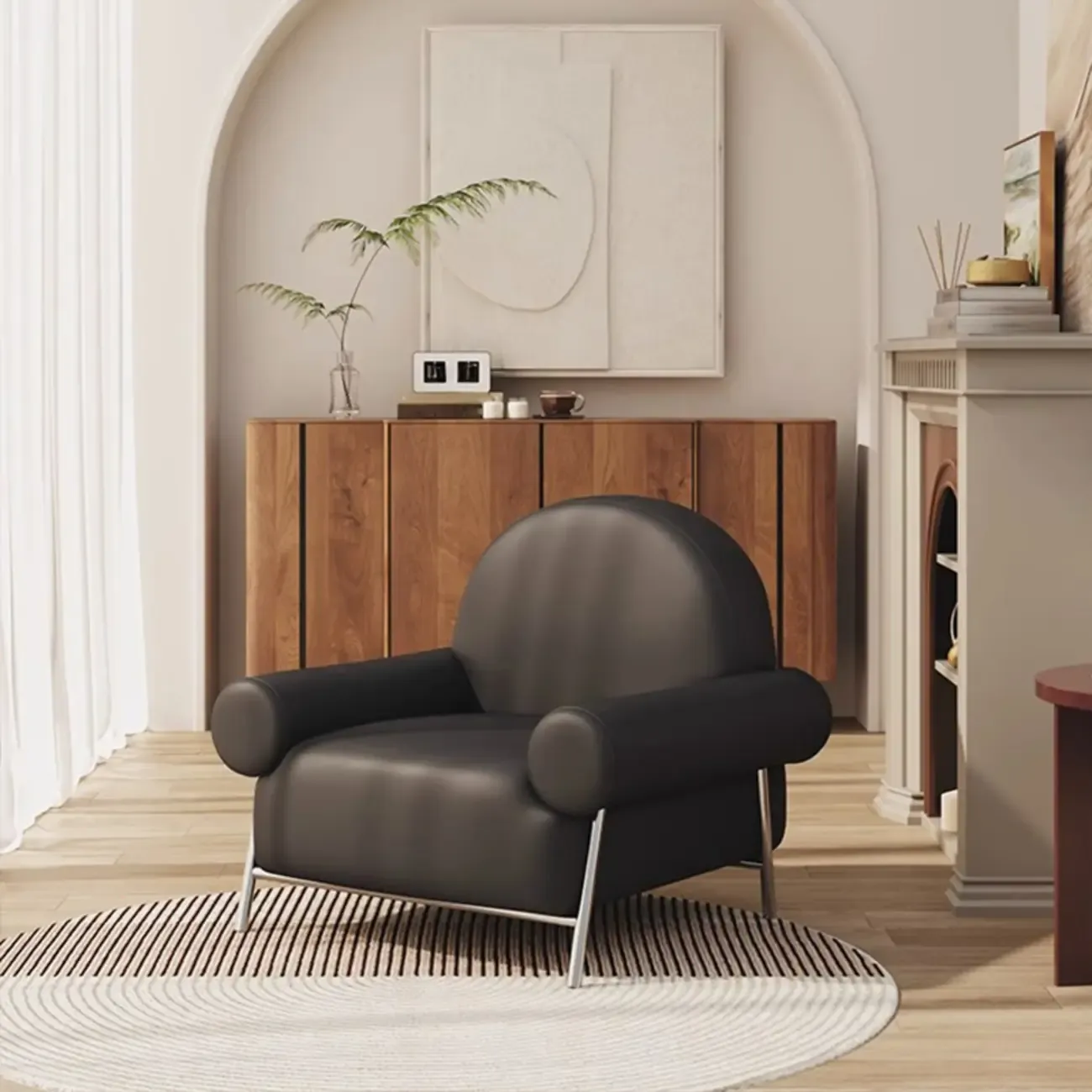 Casual Ink/Cocoa/White Foam Arm Chair with Fixed Back, Arms and Four Legs for Drawing Room Image - 2