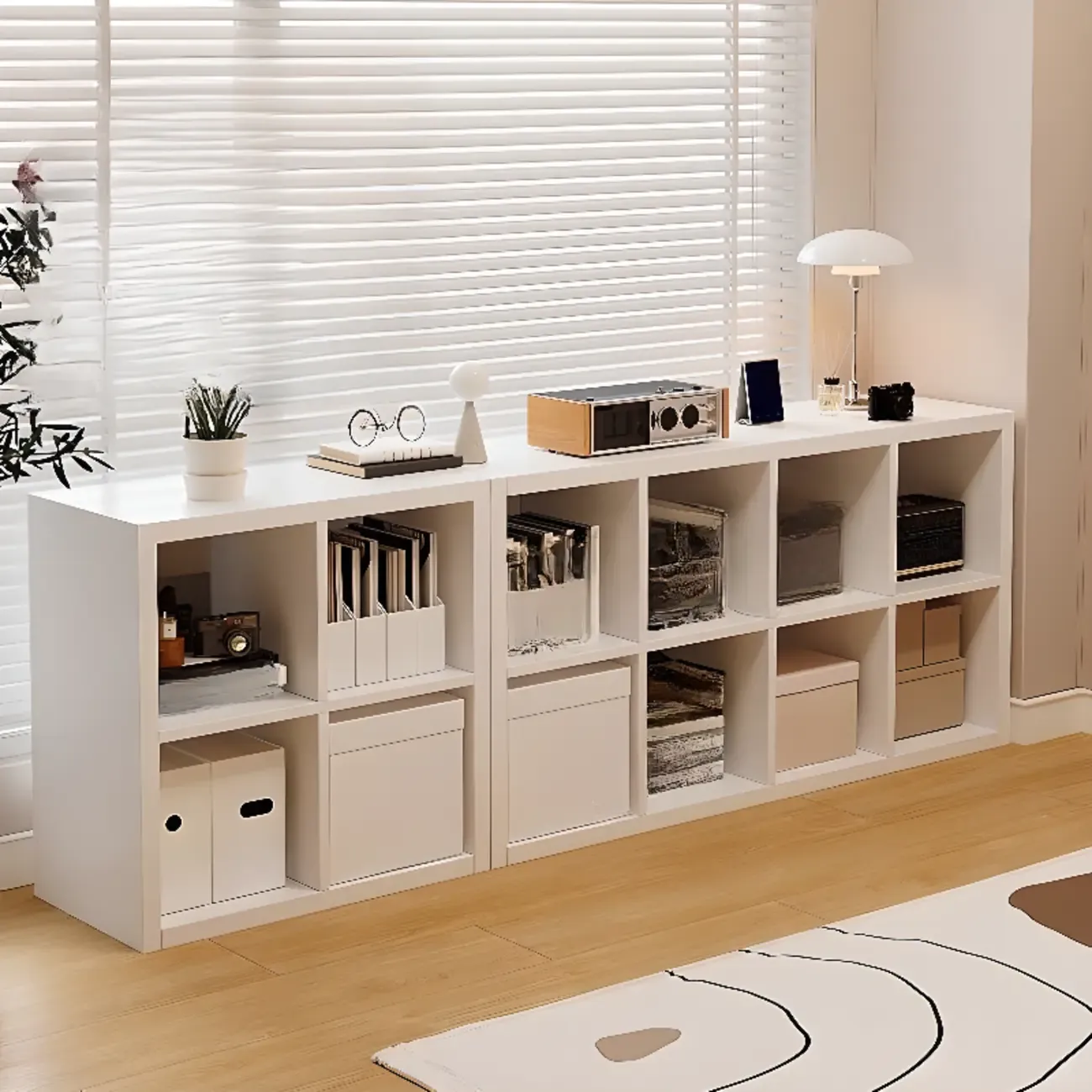 Horizontal White Wood Cube Storage Bookcase Image - 1
