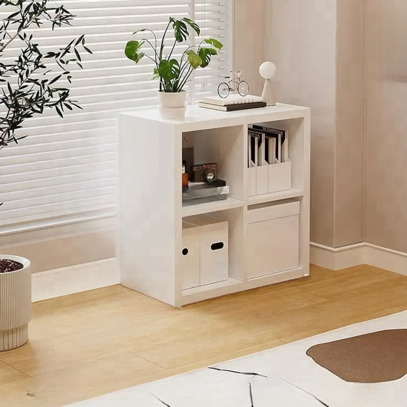Horizontal White Wood Cube Storage Bookcase Image - 2
