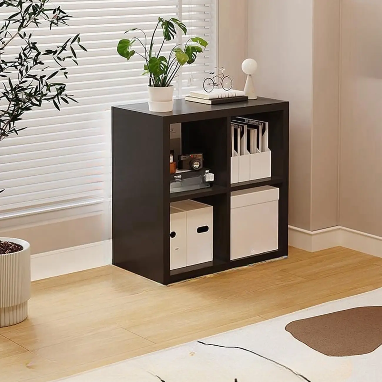 Horizontal White Wood Cube Storage Bookcase Image - 3 | homeyfad