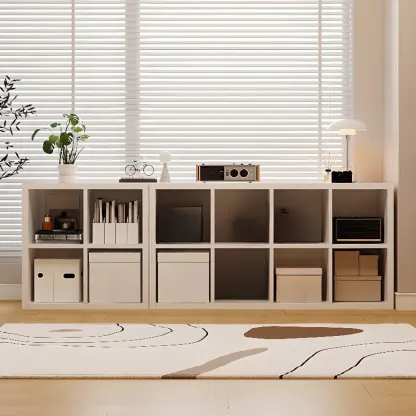 Horizontal White Wood Cube Storage Bookcase Image - 4