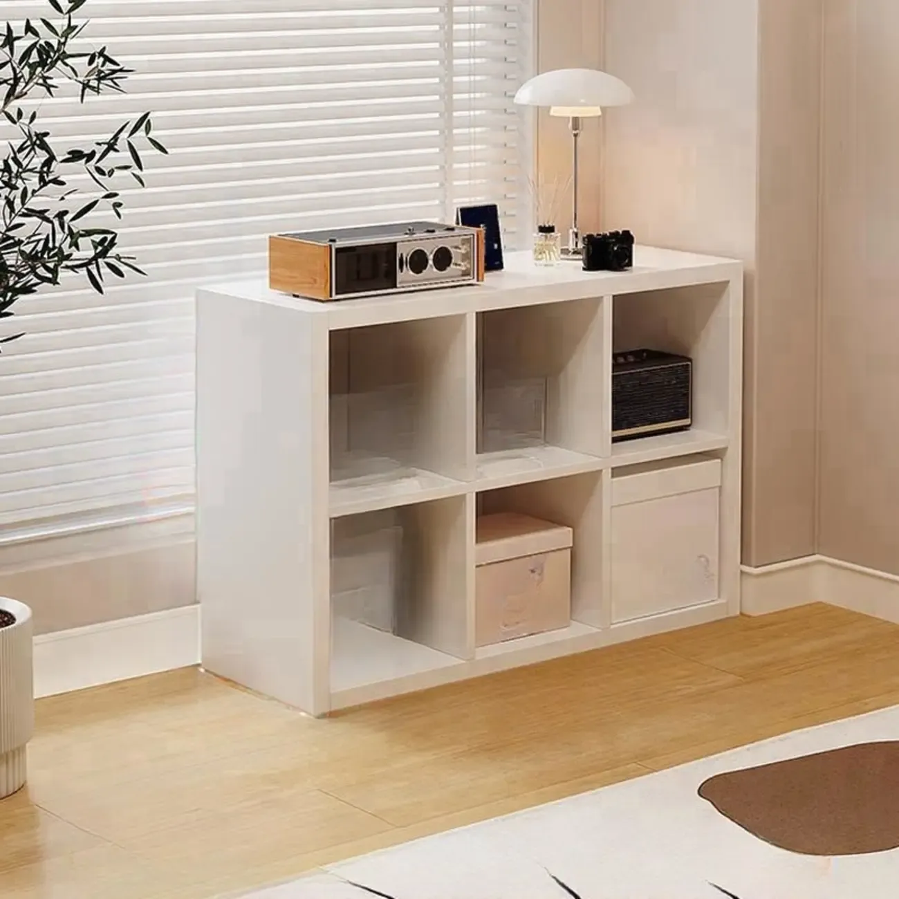 Horizontal White Wood Cube Storage Bookcase Image - 5