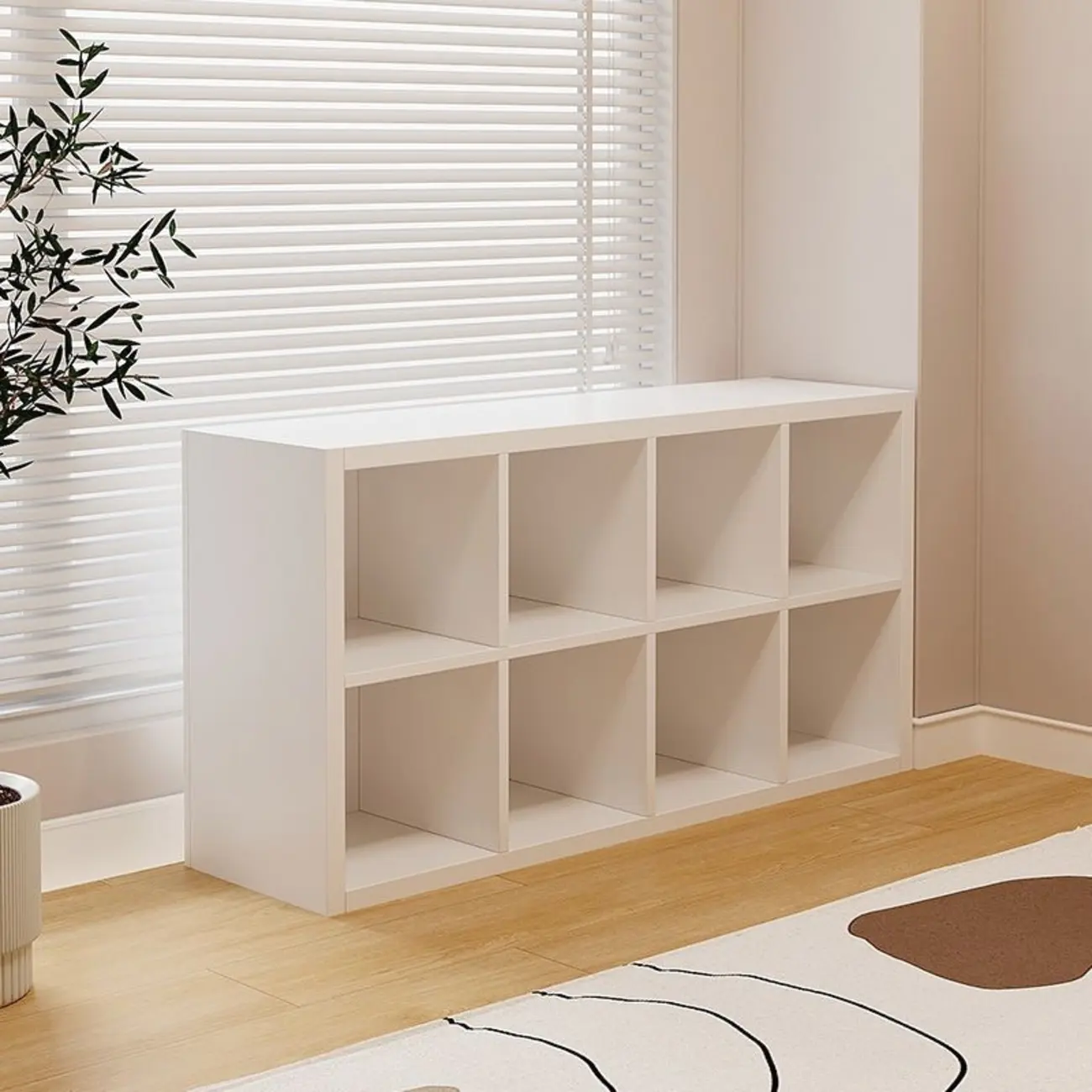 Horizontal White Wood Cube Storage Bookcase Image - 6 | homeyfad