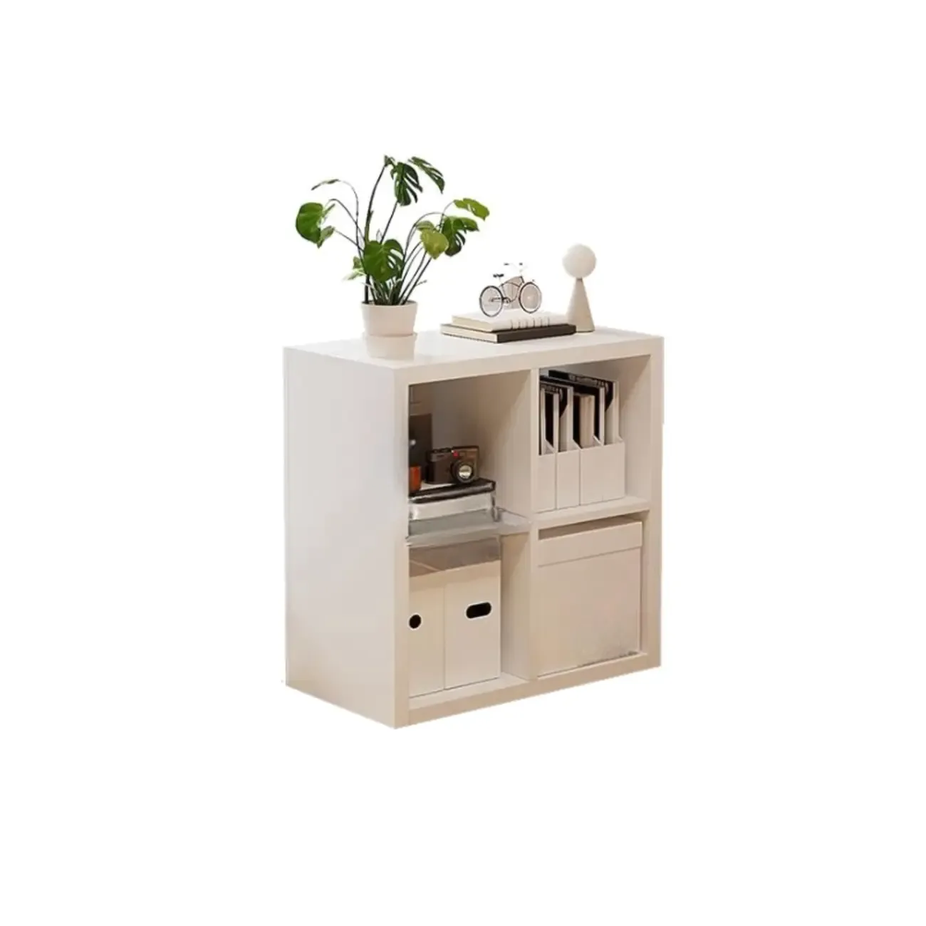 Horizontal White Wood Cube Storage Bookcase Image - 12