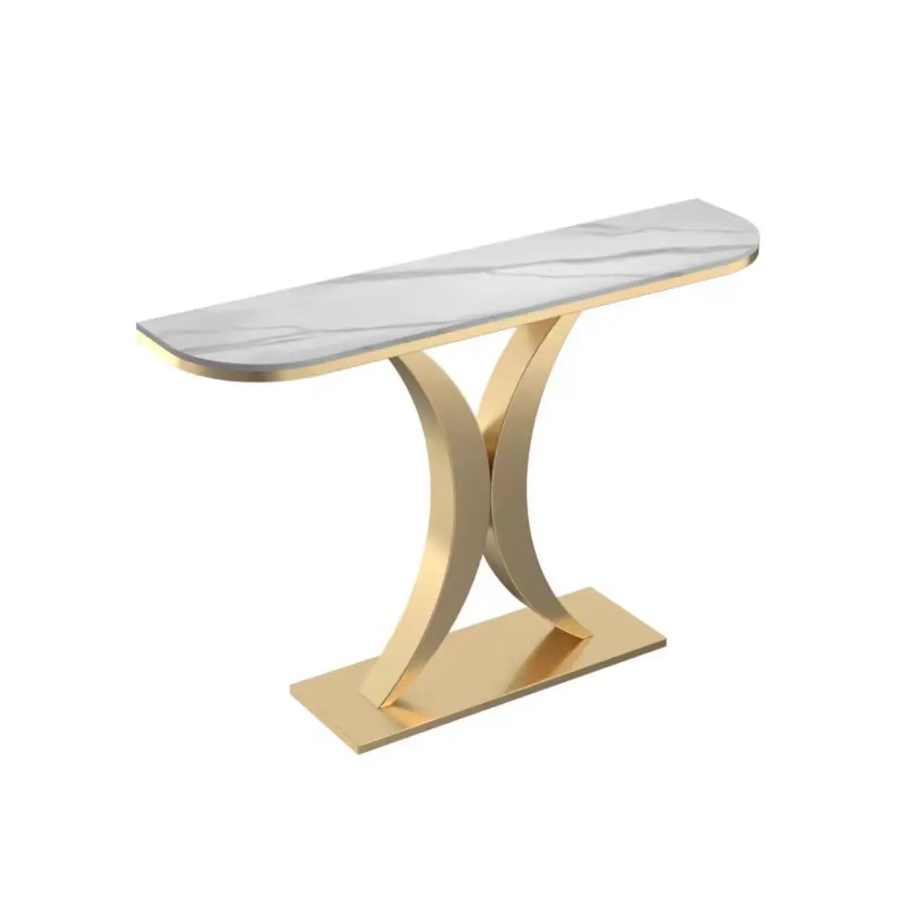 White Half-Circle Stone Rose Gold Entryway Console Table Image - 5 | homeyfad