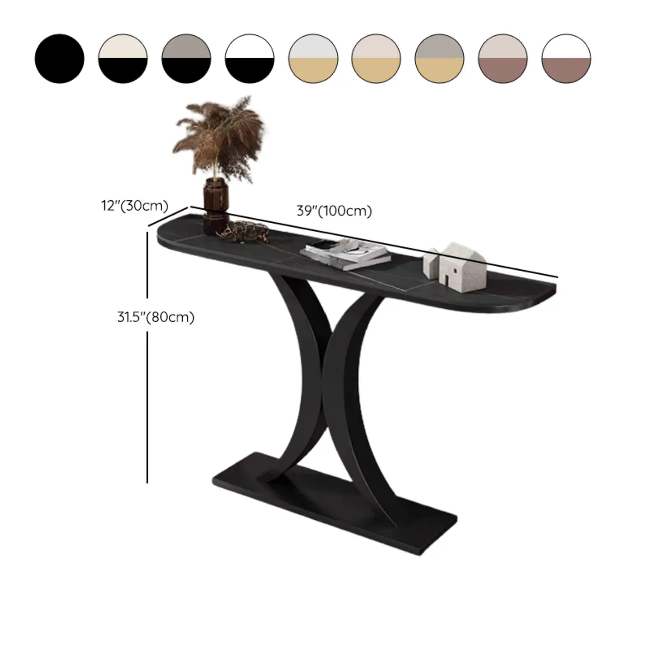 White Half-Circle Stone Rose Gold Entryway Console Table #size | homeyfad