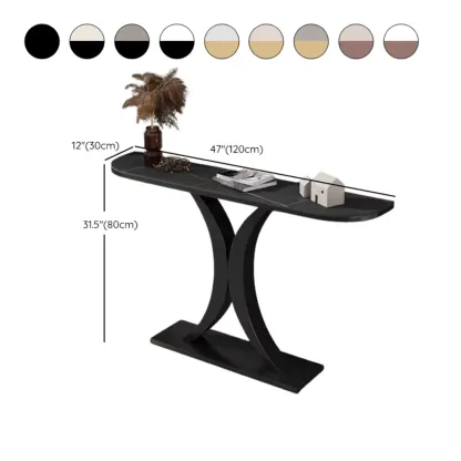 White Half-Circle Stone Rose Gold Entryway Console Table Image - 16