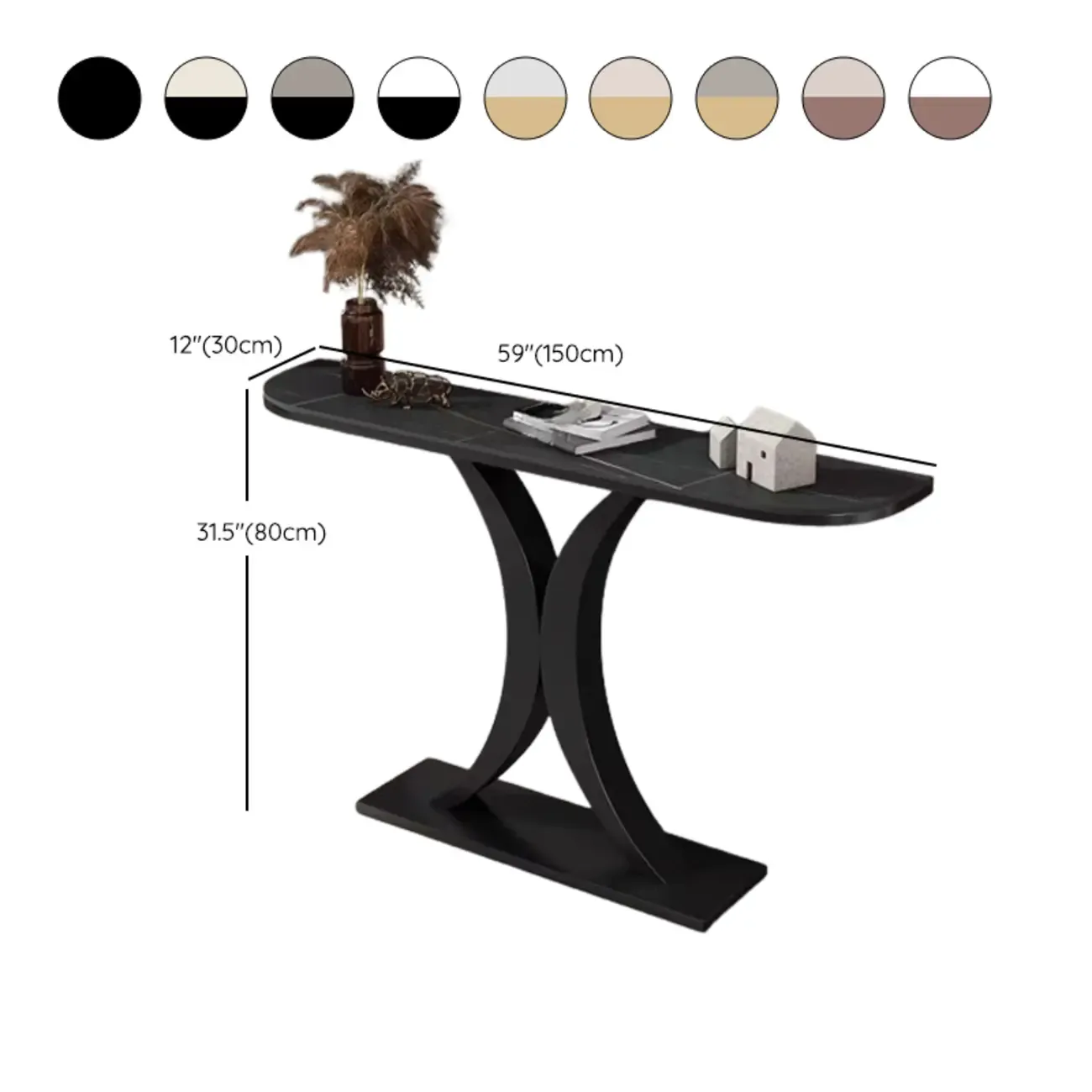 White Half-Circle Stone Rose Gold Entryway Console Table Image - 17