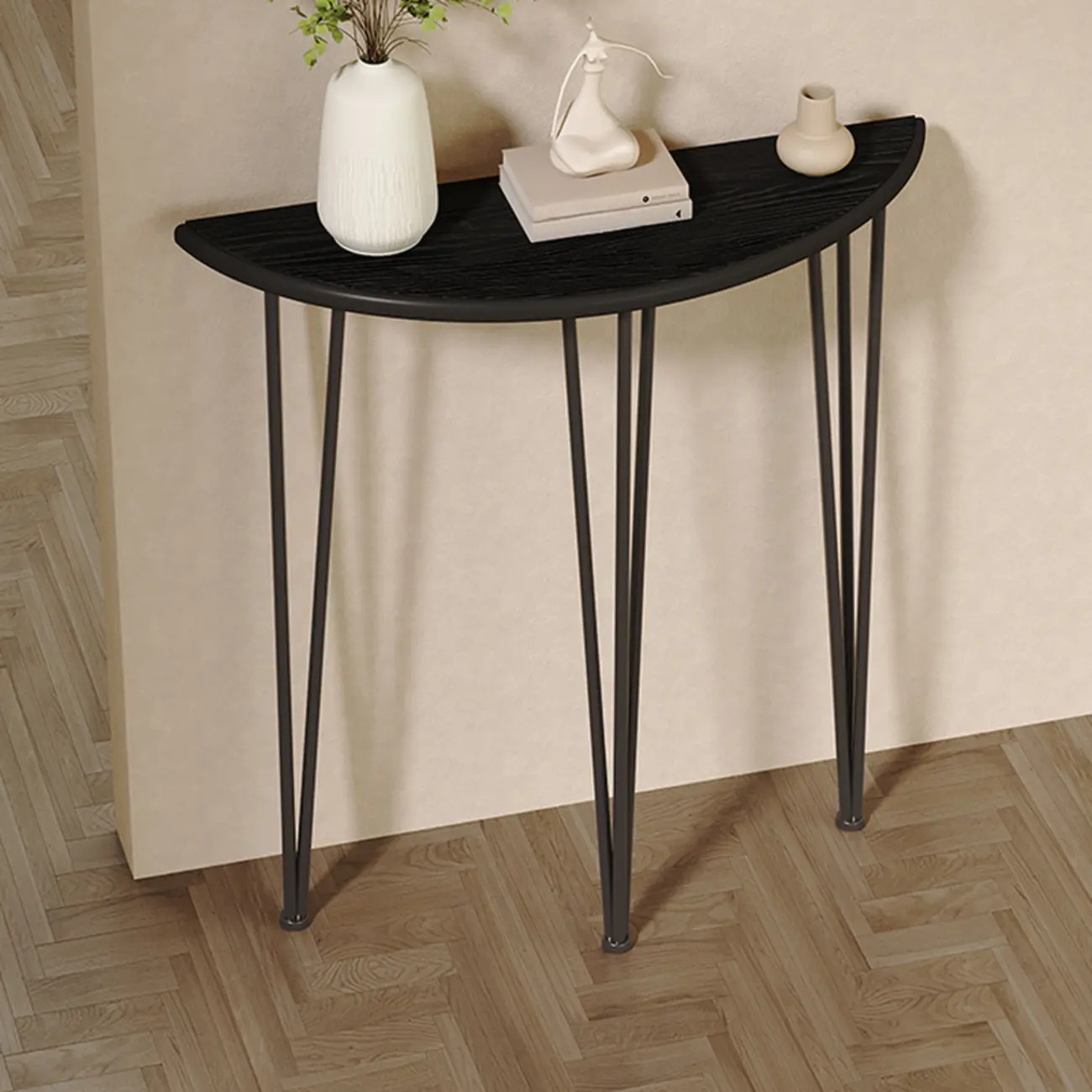 Half-Moon Wood Console Table with Gold Legs Image - 2 | homeyfad