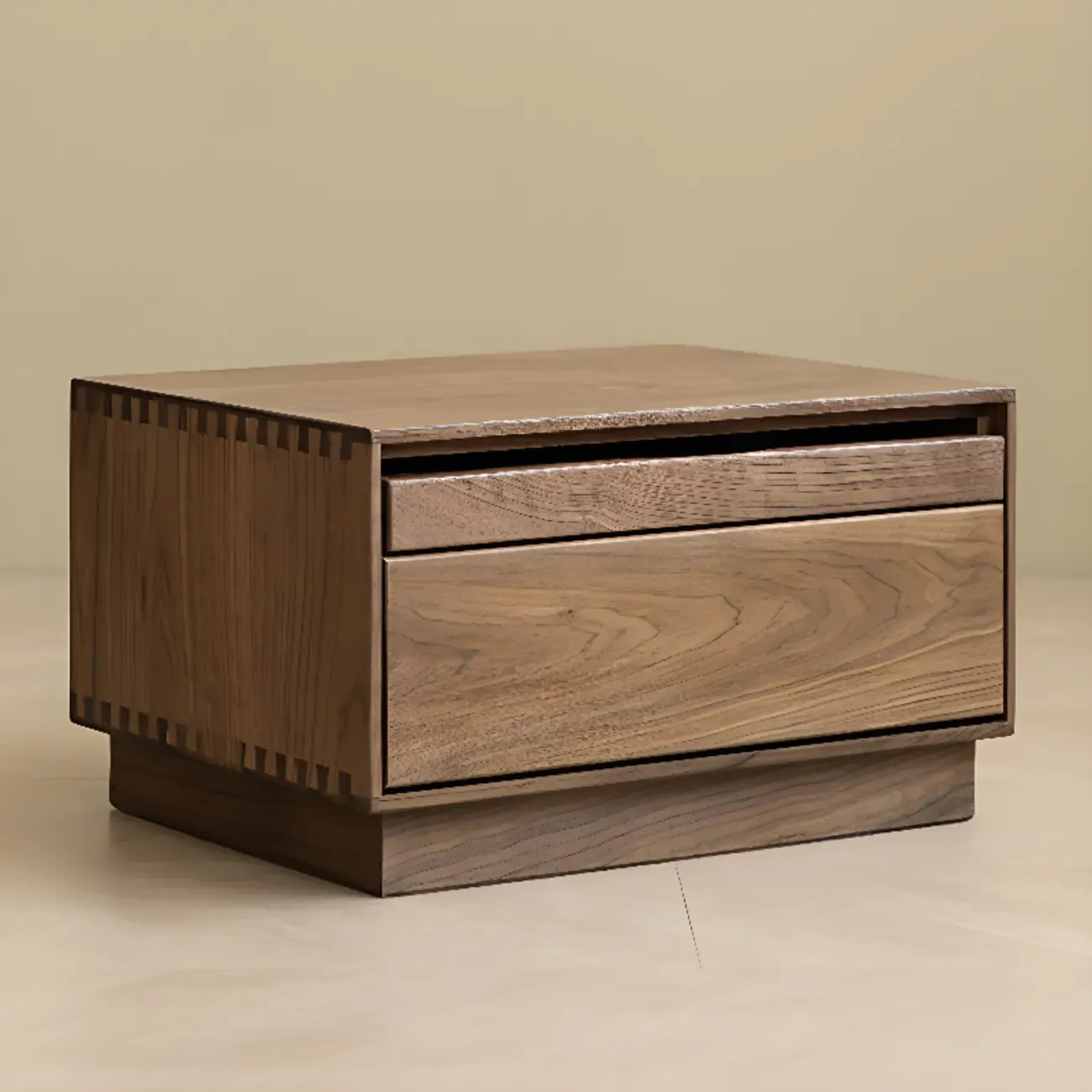 Scandinavia Solid Wood Two-Drawer Storage Nightstand Image - 1