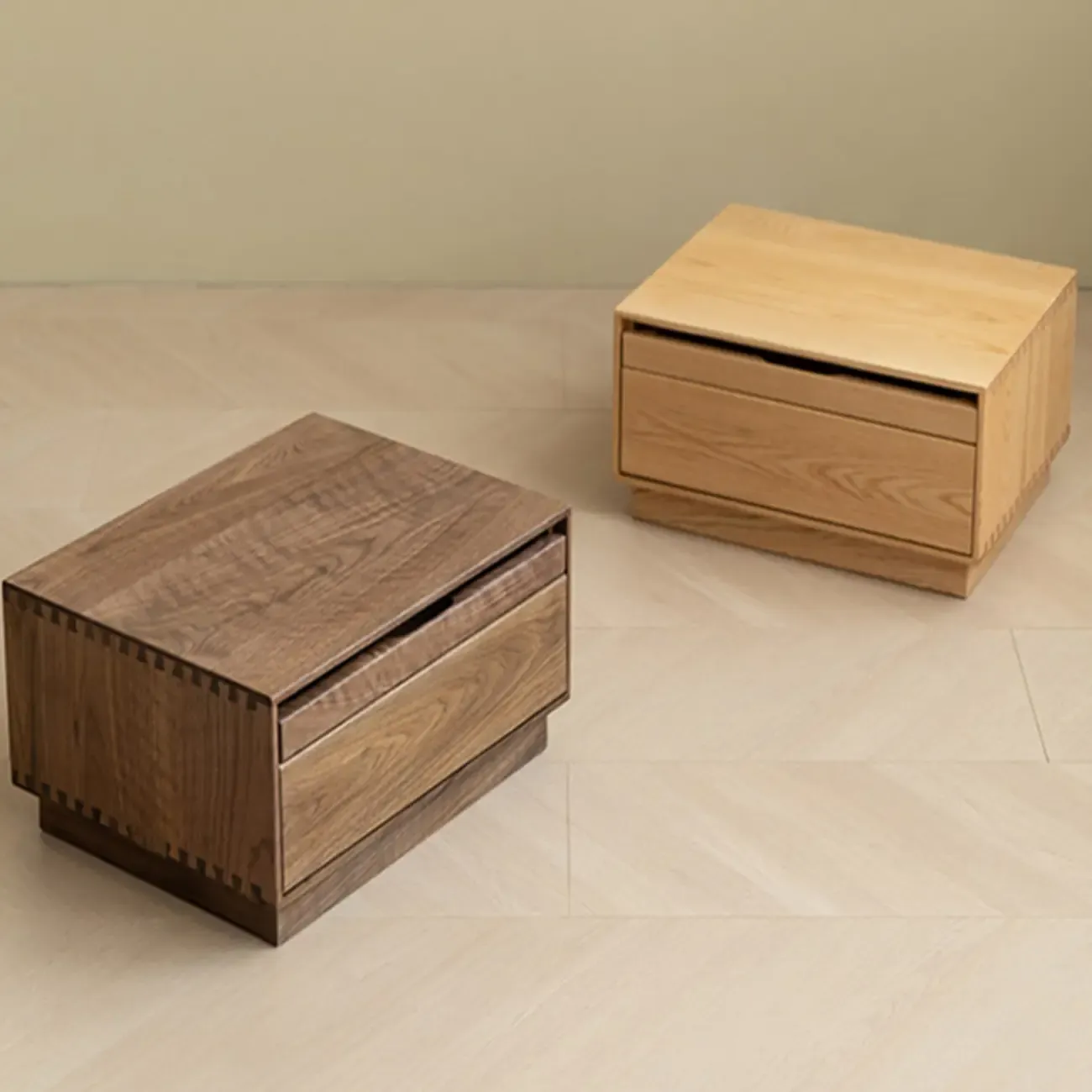 Scandinavia Solid Wood Two-Drawer Storage Nightstand Image - 3