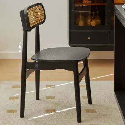 Rustic Black Wooden Armless Dining Chair with Handwoven Back Image - 4