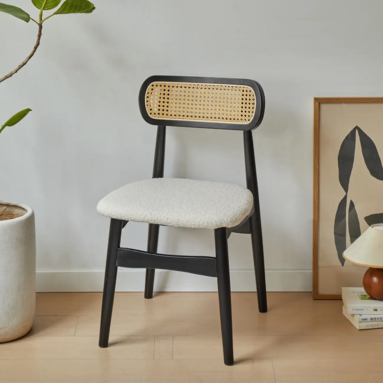 Rustic Black Wooden Armless Dining Chair with Handwoven Back Image - 5 | homeyfad